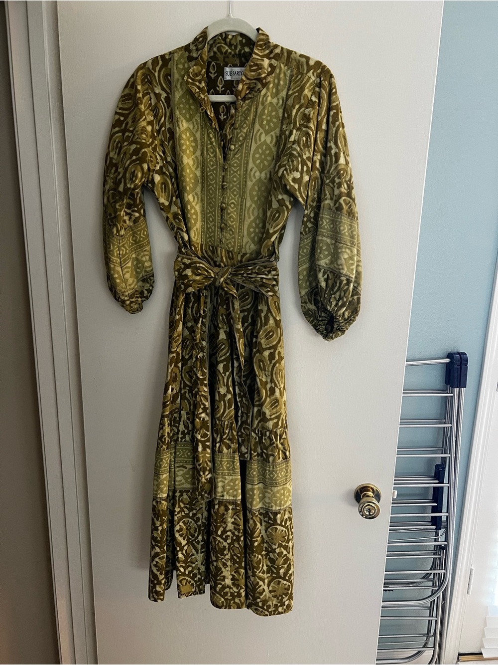 Sue Sartor Olive Green Flounce Dress